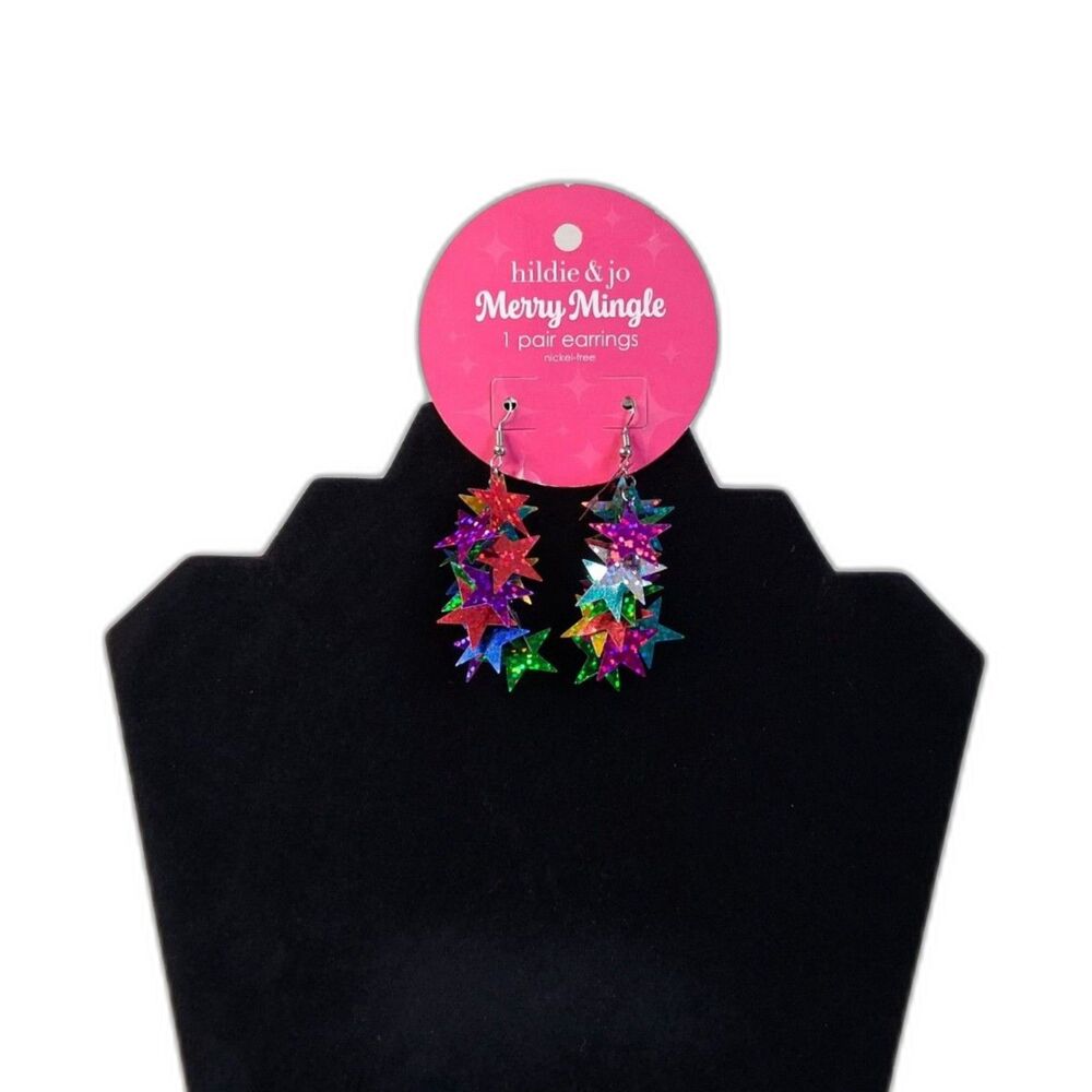 Hildie & Jo Merry Mingle Colorful Paper Stars Nickle Free Dangle Drop Earrings